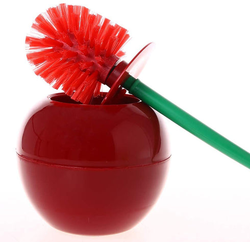 Creative Toilet Brush with Holder Bowl&Long Handle, Household Bathroom Cleaning Tool Cleaner and Base for Storage&Organization, Thick Bristle for Deep Clean-Rust Resistant Leakproof-Red Cherry Shape