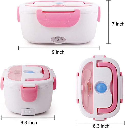 INVODA Electric Lunch Box Food Warmer Portable Lunch Heater 110V with Removable Container and Spoon Food Grade Material (Pink)
