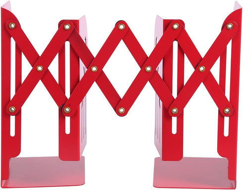 Homend Bookends Metal Iron Adjustable Books Holder Stand Desk Heavy Duty Nonskid Bookend (Red, Large)