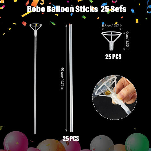 25 Pieces Bobo Balloon Sticks 16 Inch Clear Transparent Balloon Sticks with Cups Clear Balloon Holder for Bubble Transparent Balloons Birthday Party Christmas Wedding Anniversary Indoor and Outdoor