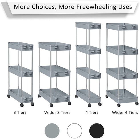NOTHEIA Storage Cart 3-Tier, Bathroom Organization Slide Out Cart, Laundry Organization and Storage Utility Cart, Snack Cart with Wheels Thin Space Solutions, Grey