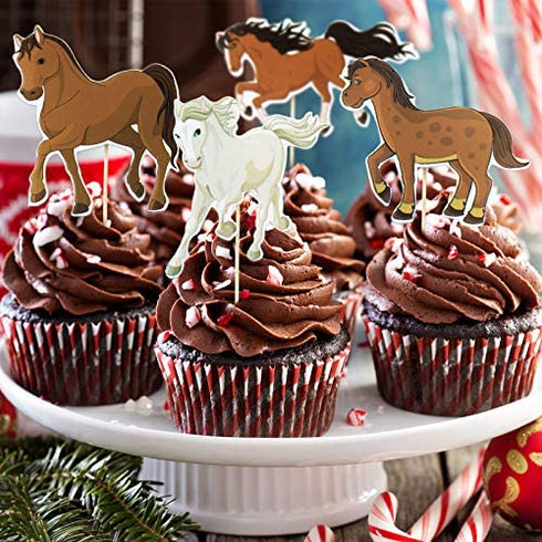 48 Pieces Horse Cupcake Toppers Horse Racing Cake Toppers Equestrian Themed Birthday Party Decorations for Birthday Party Cake Decorations