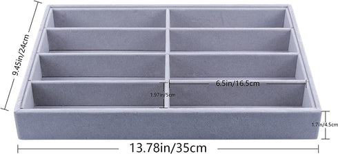STYLIGING Sunglasses Organizer Storage Tray, 8 Grids Eyewear Watch Holder Display Velvet Jewelry Tray for Drawer, Eyeglasses Glasses Storage Case for Women Men - Gray