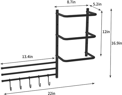 Towel Rack Holder&Organizer,Wall Mounted Metal Bathroom Towel Bar with 3 Swivel Arms 5 S-Hooks for Storage of Towels, Washcloths, Hand Towels