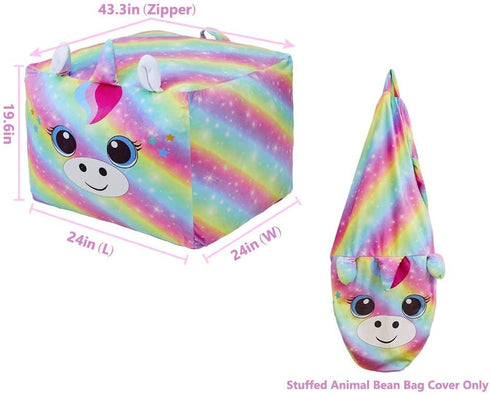 MHJY Unicorn Bean Bag Stuffed Animal Storage Beanbag Chair Cover for Kids Plush Toys Blankets Storage Bag (No Beans)