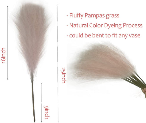 RIACHROW Faux Pampas Grass Decor Small (10Pcs 25 Inches) Artificial Pampas Grass Decor Fluffy for Home Wedding Decor Flower Arrangement and Vase Fillings (Pink)
