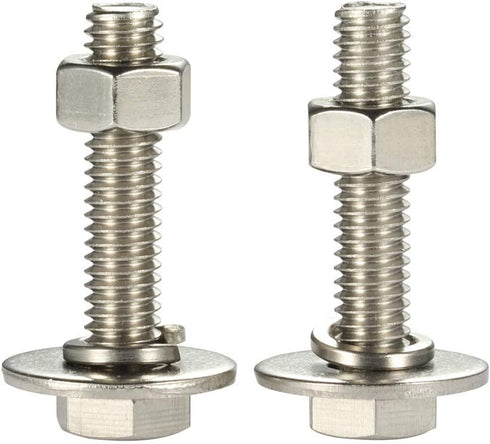 8 Sets 1/4-20 x 2-1/4" Hex Head Screws Bolts, Nuts, Extra-large and Thick Flat & Lock Washers, Fully Threaded, Stainless Steel 18-8, Bright Finish