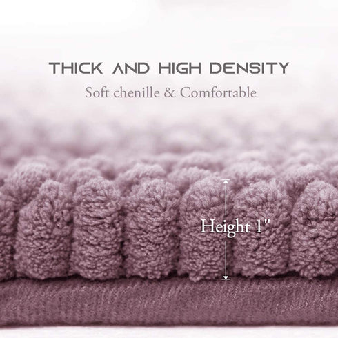 NICETOWN Bath Rugs Ultra Thick and Soft Texture Chenille Plush Striped Floor Mats Bath Rug with Non-Slip Backing Microfiber Hand Tufted Door Mat for Entryway (Mauve, Pack 2-20" x 32"/24" x 24" U)