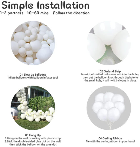 ZHIREPYU White Balloon Garland Arch Kit,100 Pack White Balloons 12inch 5inch,Matte White Latex Balloon Arch Kit for Baby Shower Birthday Wedding Graduation Party Decorations Supplies