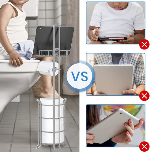 Toilet Paper Holder Stand Bathroom Tissue Paper Roll Storage with Shelf Holds Reserve Mega Rolls-Gray
