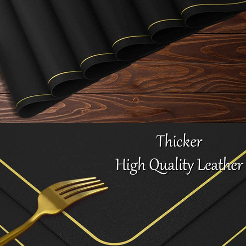 Black Faux Leather Placemats Set of 4, Waterproof Wipeable Washable Indoor Placemats for Dining Table Home Kitchen Dinner, Elegant Rectangle Placemats, Easy Clean Table Mats Set of 4 by WEHVKEI