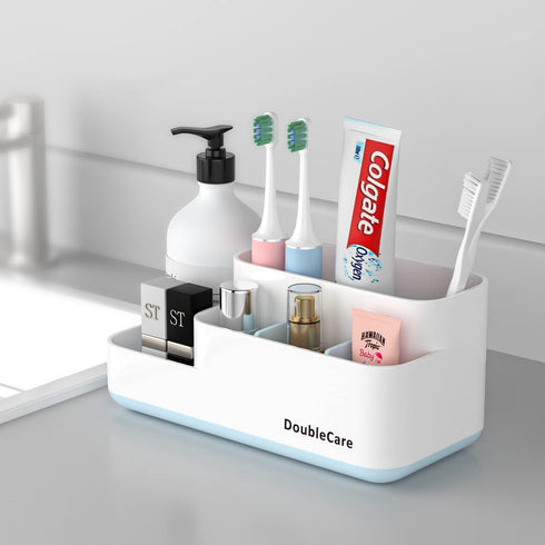 Toothbrush Holder, Bathroom Organizer Countertop, 5 Compartments Multifunctional Storage for Cosmetic, Makeup, Office Stationery Pencil , Toothpaste, Toothbrush, Suitable for Home, Office?Bule?
