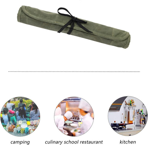 Chef Knife Roll Bag with 6 Slots,Waxed Canvas Knife Carrying Case,Chef Knife Bag,Knife Pouch Can Hold Home Kitchen Knife Tools up to 17 inch,Knife Storage for Travel Camping,BBQ,Culinary School.
