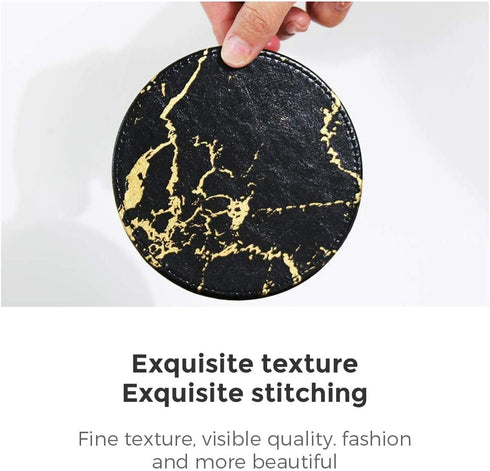 Coasters for Drinks, 6 Pieces / Set of Leather Gold Coasters, Protect Your Desk from Spills, Very Suitable for Living Room, Coffee Table and Office Desk