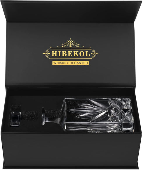 Hibekol Whiskey Decanter with Glass Stopper Lead-Free Glass 25.3 oz/ 750ml Decanter for Bourbon, Wine, Scotch, Vodka or Liquor€¦