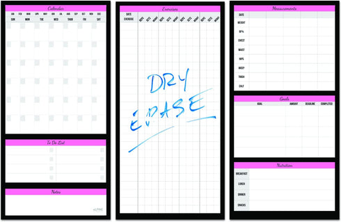 Dry Erase Workout Calendar Planner - Pink Workout Planner for Women with a Fitness Calendar, Exercises, Goals, Fitness Planner Notes Section and More. Workout Whiteboard