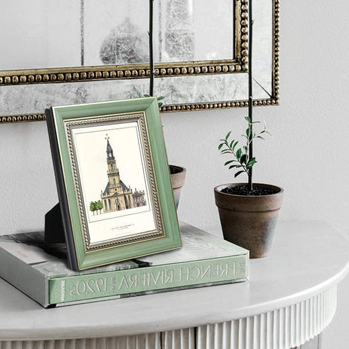 BWPFRAME Vintage Picture Frames 4x6 Green with Real Glass Solid Wood Frames For Table Top or Wall Mounting Display