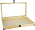MOOCA Natural Wood Glass Top Jewelry Display Case, Wooden Jewelry Tray for Collectibles, Home organization Accessories Storage Box with Metal Clasp and Black Velvet Pad