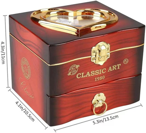 FOUUA Musical Jewelry Box, Ballerina Themed Girl Musical Jewellery Box, White Wind Up Kids Music Case with Drawer and Swan Lake Tune Gift for Daughter Girlfriend on Birthday Christmas Valentine's (Brown)