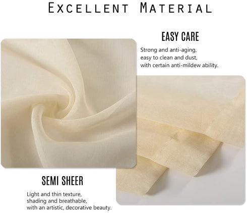 Dreaming Casa Solid Sheer Curtains Draperies Beige Rod Pocket 2 Panels 52" W x 96" L