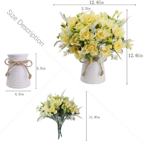 LESING Artificial Flowers with Vase Fake Silk Flowers in Vase Gardenia Flowers Decoration for Home Table Office Party (Champagne)