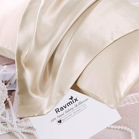 Ravmix 100% Silk Pillowcase for Hair and Skin with Hidden Zipper, Both Sides 21Momme Mulberry Silk, 1PCS, Standard Size 20—26inches, Beige