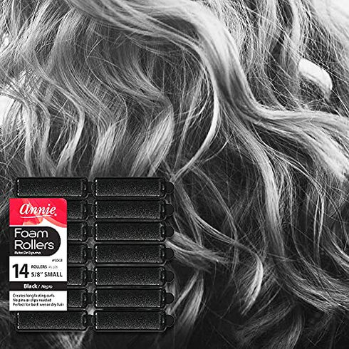 Annie- Salon Style Small Foam Hair Rollers - (5/8") Black - (14) Piece Set - Soft Heat-less Hair Curling Tools
