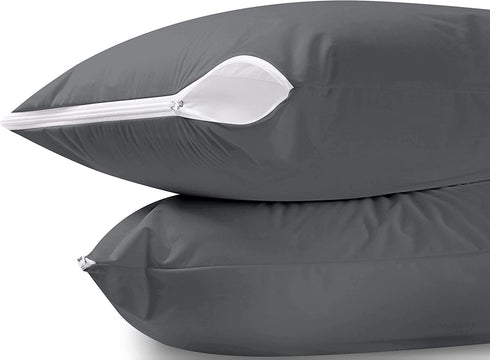 Utopia Bedding Waterproof Pillow Protector Zippered Pillow Encasement Jersey - 20 x 28 Inches - (Pack of 2, Queen, Grey)