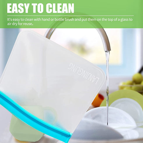 Reusable Food Storage Bags - 20 Pack BPA Free Freezer Bags (4 Reusable Ziplock Bags + 8 Reusable Sandwich Bags + 8 Kids Snack Bags), Super Thick, Leak Proof Resealable Silicone Bags for Meat Fruit