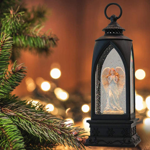 Eldnacele 12? Christmas Snow Globe Lantern Angel with Music & Timer, USB Lined/Battery Operated Lighted Water Glittering Nativity Lantern for Christmas Festival Centerpiece Decoration Gifts Angel