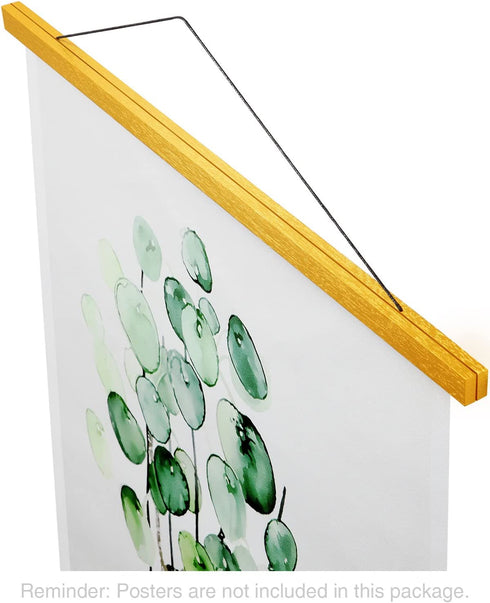 Magnetic Poster Hanger Frame 24 Inch Wide, Gold, Strong Magnet, Premium Wood and Quick Assembly, Wall Hanging Wooden Frame for Posters, Scroll, Picture, Print, 24x36 24x30 24x32