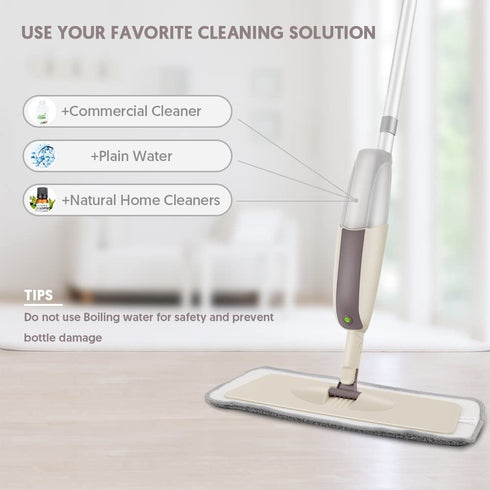 HOMTOYOU Spray Mop Upgrade for Floor Cleaning - Floor Mop with a Refillable Spray Bottle and 3 Washable Pads, Flat Mop for Home Kitchen Hardwood Laminate Wood Ceramic Tiles Floor Cleaning
