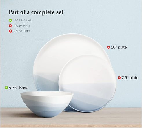 Luna 4PC 6.75" 32oz Calm Blue Porcelain Bowls | Microwave safe bowls l Cereal bowls | Pasta bowl | Large soup bowl | ceramic bowl | Kitchen bowls | Salad Bowls | Noodle bowls| Big bowl | Serving bowls