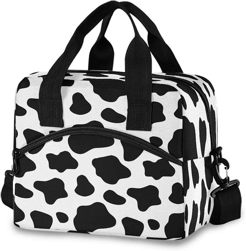 Lunch Bag for Kids Black And White Cow Print Insulated Cooler Lunch Box Large Capacity Lunch Organizer for Boys Girls