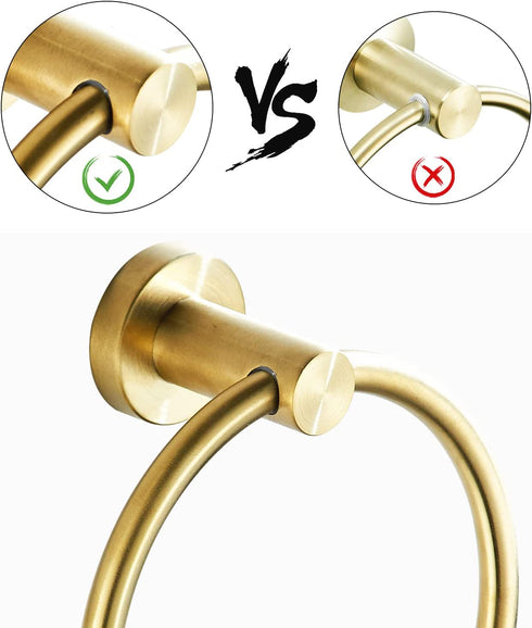 BATHSIR Gold Towel Ring, Bathroom Hand Towel Holder Wall Mount Round Brushed Gold Towel Rack Stainless Steel
