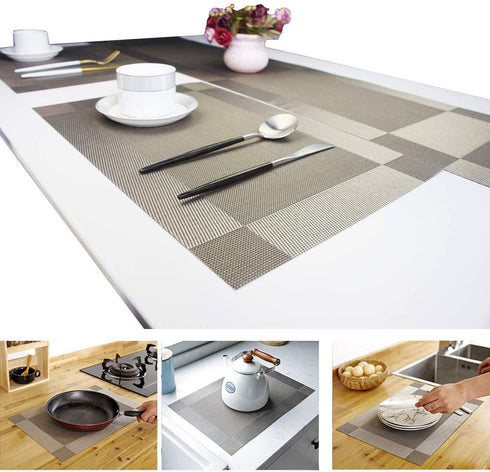 McIvan Elegant Modern Fall Table Runners with Tassels for Dining Table Tea Coffee Table (6 Place Mat+1 Table Runner, Grey)