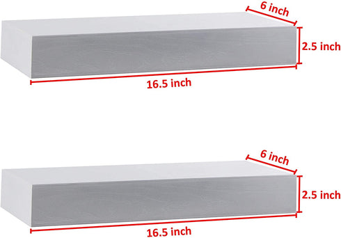 Spiretro Dimension Wooden Floating Shelves Wall Mounted, 16.5 inch Ledge to Storage Organize and Display for Bedroom, Living Room, Bathroom, Kitchen, Office - Set of 2, White