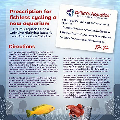 DrTim’s Aquatics Ammonium Chloride Solution for Fishless Cycling: 2 oz., Treats 100 gal. – Fish Tank Cleaner for Saltwater, Freshwater & Reef Aquariums