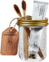 Amolliar Mason Jar Bathroom Accessories Set(4 Pcs) -Lotion Soap Dispenser & 2 Cotton Swab Holder &Toothbrush Holder-Rustic Farmhouse Decor,Countertop Vanity Organize?Bathroom Home Decor (Gold)