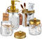 Amolliar Mason Jar Bathroom Accessories Set(4 Pcs) -Lotion Soap Dispenser & 2 Cotton Swab Holder &Toothbrush Holder-Rustic Farmhouse Decor,Countertop Vanity Organize?Bathroom Home Decor (Gold)