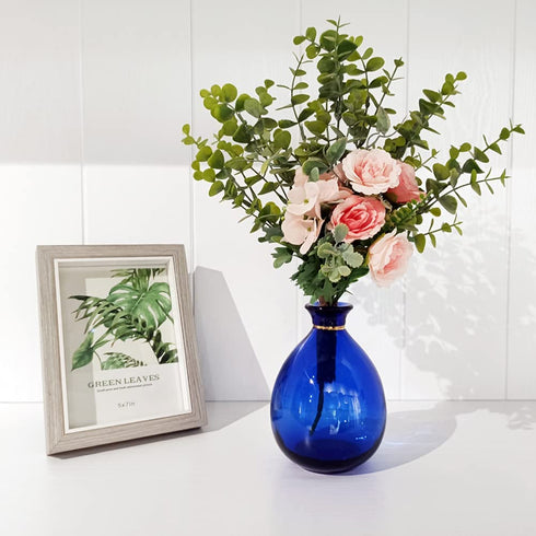 YILE Glass Vase for Flowers, Rounded Small Blue Glass Vase for Home Decor Gift Centerpieces Events (Dark Blue & Gold)