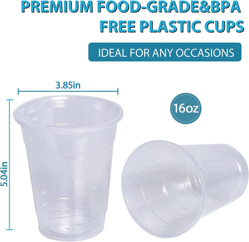 100 Pack 16OZ Clear Plastic Cups, Cold Party Drinking Cups, Clear Disposable Cups Fruit/Ice Cream/Cupcake/Iced Cold Drinks