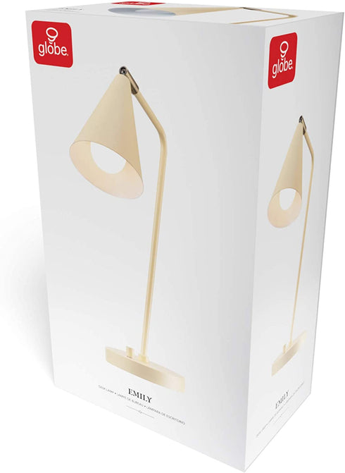 Globe Electric 52969 Emily 18" Desk Lamp, Matte Yellow, Brass Accents, White Inner Shade, Rotary Switch on Base