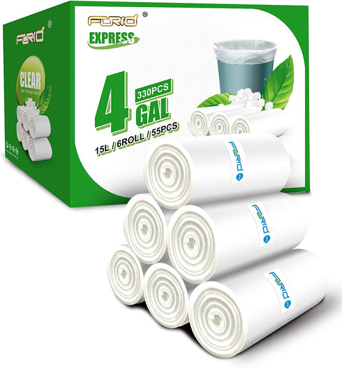 Clear Small Trash Bags - 4 Gallon Garbage Bags FORID Wastebasket Bin Liners 330 Count Plastic Trash Bags for Bathroom Bedroom Office Trash Can 15 Liters