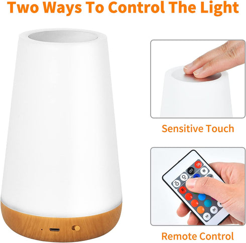 Martine Mall Bedside Table Lamp, Touch Night Light with 5 Level Dimmable Warm White Light, 13 Color Changing RGB LED Desk Lamp with Portable Senor Remote Control Small Nightstand Lamp
