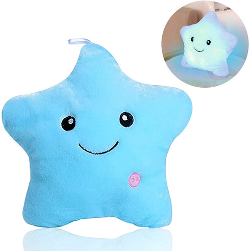 KAHEAUM Creative Twinkle Star Glowing LED Night Light Up Plush Pillows Stuffed Toys Birthday Gifts for Toddlers Kid Children Friends,Couch Bed Throw Pillows Decorative Light Blue Throw Pillow Covers