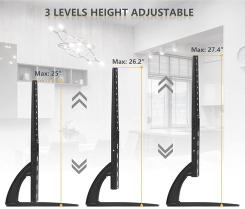 Universal Table Top TV Stand for Most 27 30 32 37 40 43 47 50 55 60 65 inch Plasma LCD LED Flat or Curved Screen TVs with Height Adjustment, VESA Patterns up to 800mm x 500mm, 88 lbs