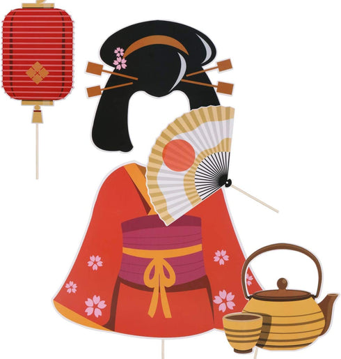PRETYZOOM 20pcs Japanese Party Photo Booth Props Japan Photo Props Kabuki Kitsune Samurai Decor for Birthday Halloweeen Christmas Party