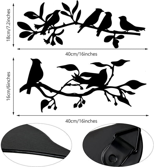 Hotop 2 Pieces Birds on Branch Metal Wall Art Decor Bird Silhouette Sculpture Black Leaves with Birds Metal Ornament Hanging Sign for Home Garden Office Living Room Indoor Outdoor Decorations