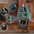 DK177 Waterfall Incense Holder Backflow Inscent Cone Burner Handcraft Ceramic Water Fall Smoke Fountain with 120 Cones 30 Sticks 1 Mat 2 Lotus Leaf 1 Cloth